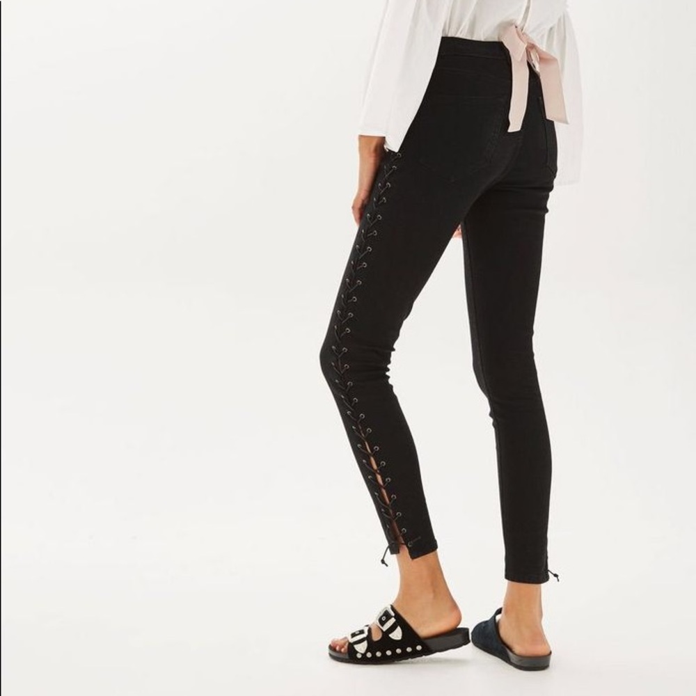 Topshop Moto Black Lace Up Jeans